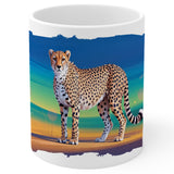 Cheetah Coffee Mug 11oz — White Ceramic Fast Sprint Wildlife Mug 1