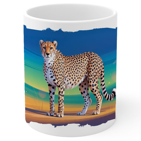 Cheetah Coffee Mug 11oz — White Ceramic Fast Sprint Wildlife Mug