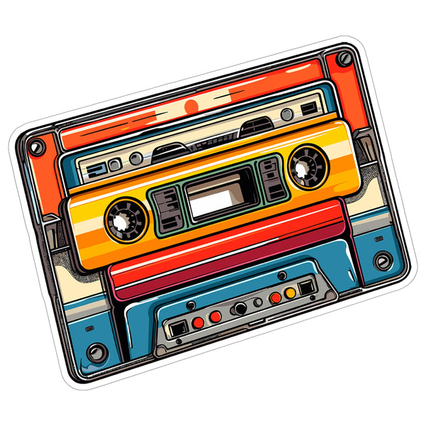 Retro Cassette Tape Sticker 4 Inch — Waterproof Vinyl Decal 80s Vintage Mixtape Music