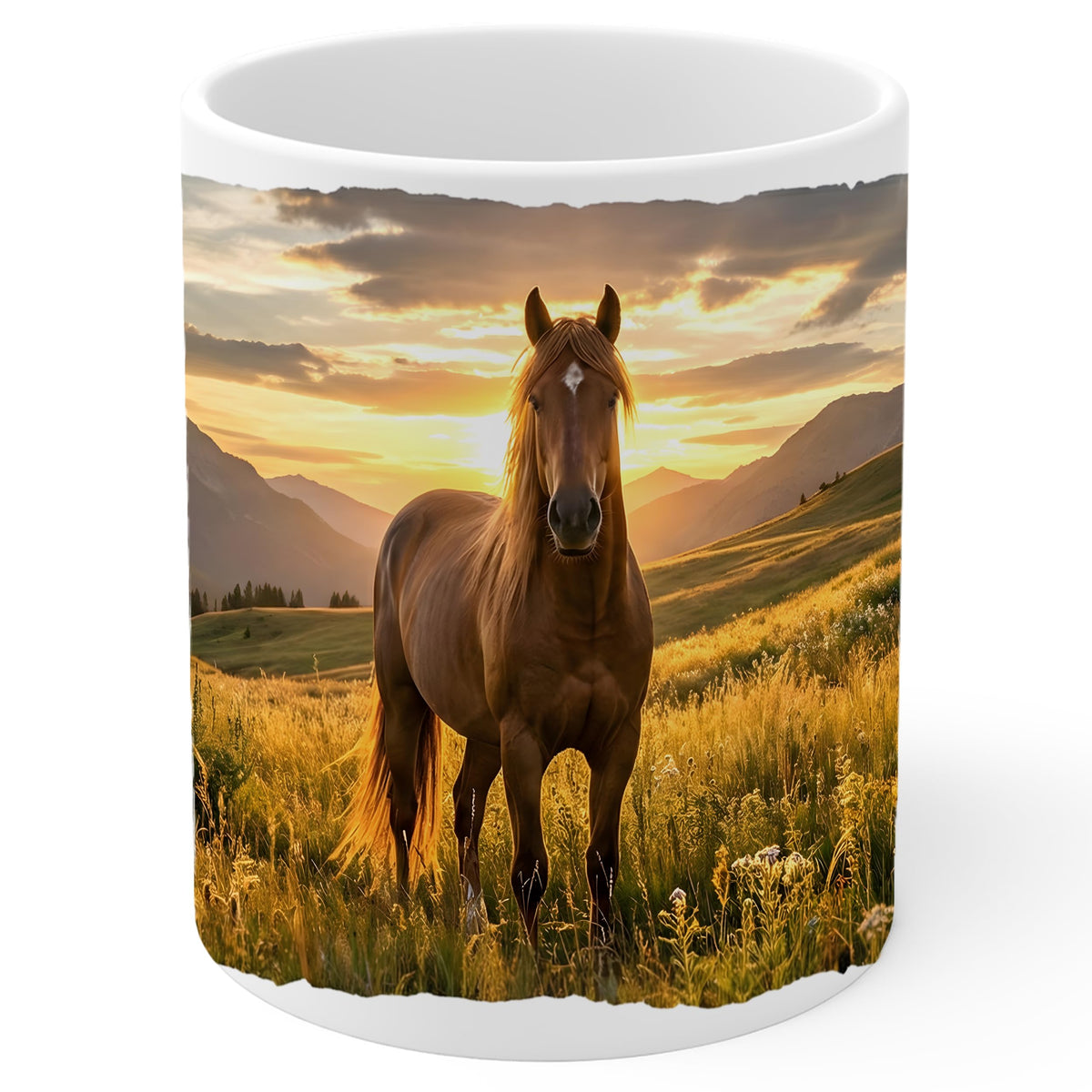 Horse Coffee Mug 11oz — Ceramic Equine Stallion Gallop Gift Mug