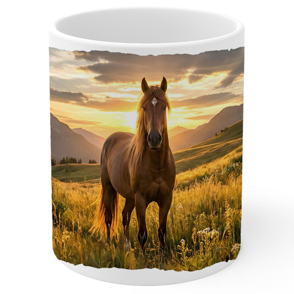 Horse Coffee Mug 11oz — Ceramic Equine Stallion Gallop Gift Mug