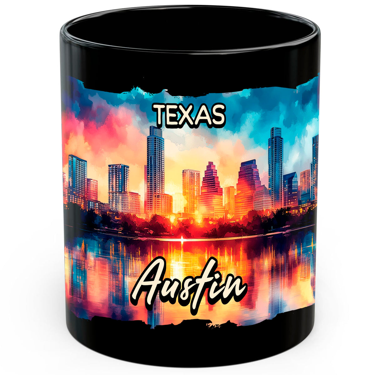 Austin Texas Coffee Mug 11oz — Black Ceramic Live Music Capital ATX Mug
