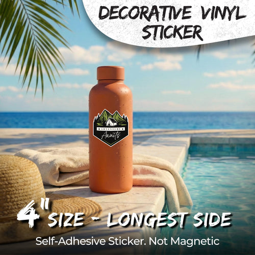 Adventure Awaits 4 inch waterproof vinyl sticker decal, hiking camping outdoors design, durable laptop water bottle car tumbler decor