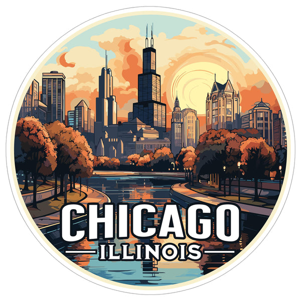 Chicago Illinois Sticker 4 Inch Travel Souvenir City Destination - Waterproof Vinyl Decal for Laptop Water Bottle Car Tumbler - Durable Aesthetic Long-Lasting Stickers for Adults ID44990
