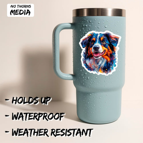 Australian Shepherd 4 inch waterproof vinyl sticker decal 2-pack, aussie herding dog design, durable laptop water bottle car tumbler decor