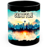 Seattle Skyline Washington Mug 11oz — Black Ceramic Space Needle Cityscape 1