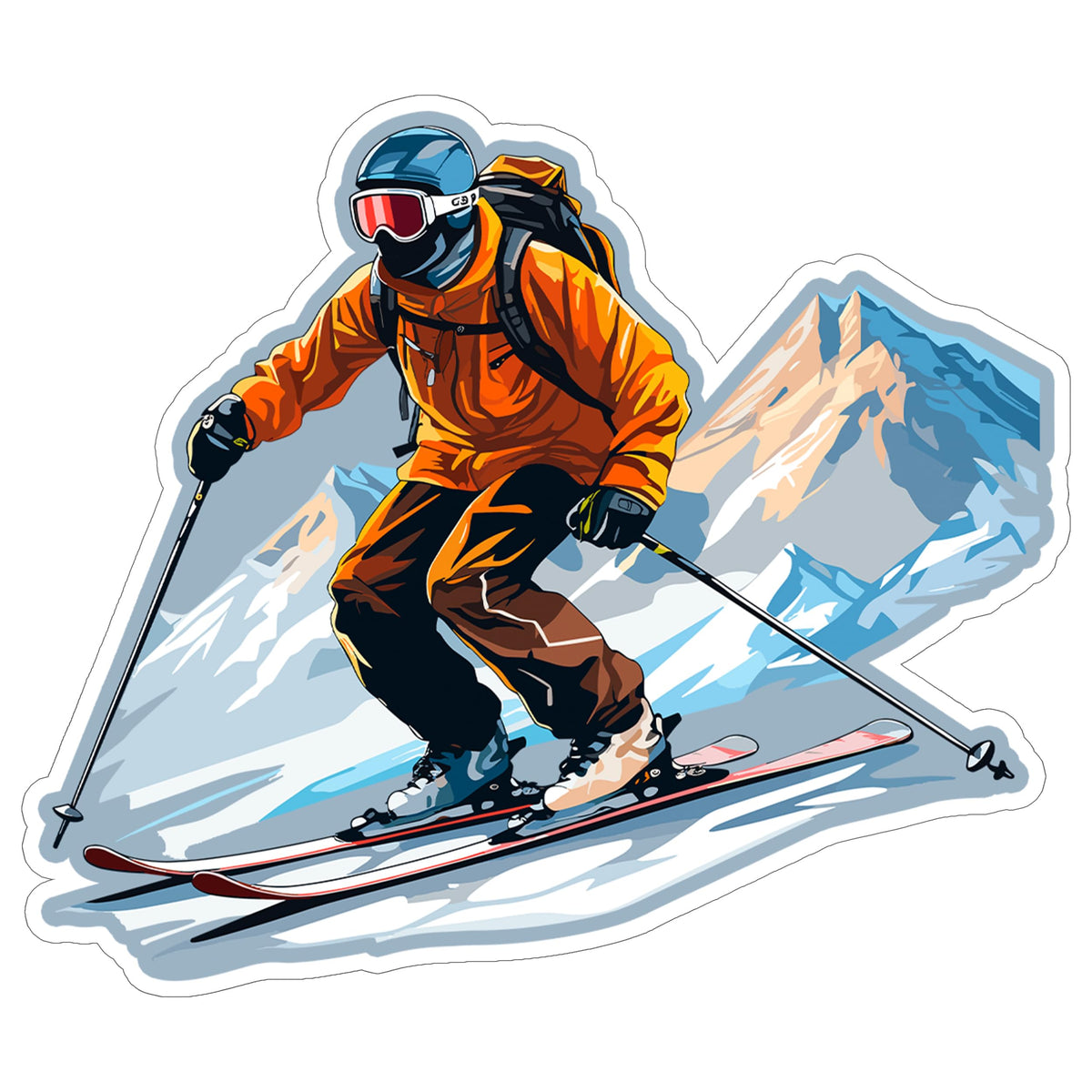 Skiing Sport Sticker 4 Inch — Waterproof Vinyl Decal Alpine Mountain Snow Slope