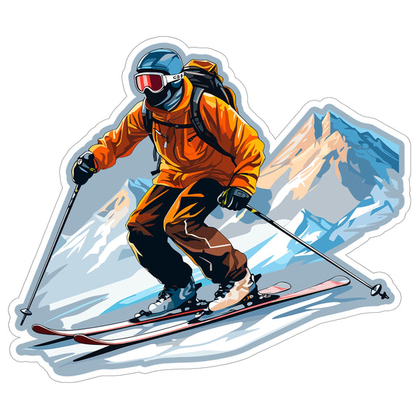 Skiing Sport Sticker 4 Inch — Waterproof Vinyl Decal Alpine Mountain Snow Slope