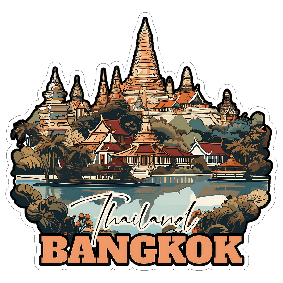 Bangkok Thailand Sticker 4 Inch City Travel Souvenir Destination - Waterproof Vinyl Decal for Laptop Water Bottle Car Tumbler - Durable Aesthetic Long-Lasting Stickers for Adults ID44990