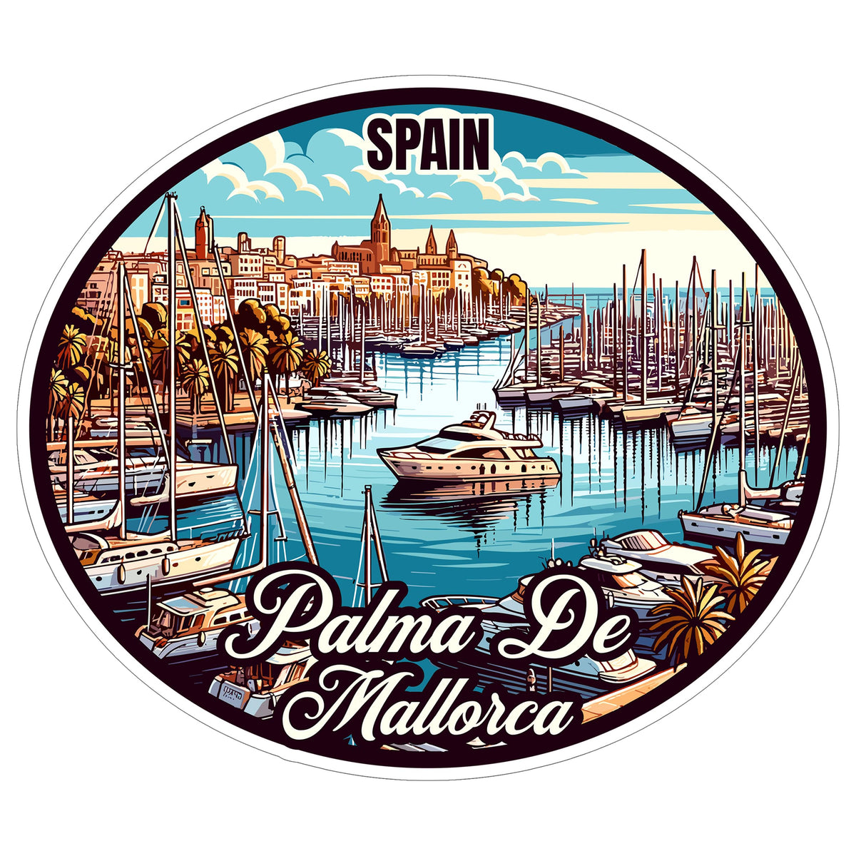 Palma De Mallorca Spain Sticker 4 Inch City Travel Souvenir Destination - Waterproof Vinyl Decal for Laptop Water Bottle Car Tumbler - Durable Aesthetic Long-Lasting Stickers for Adults ID44990