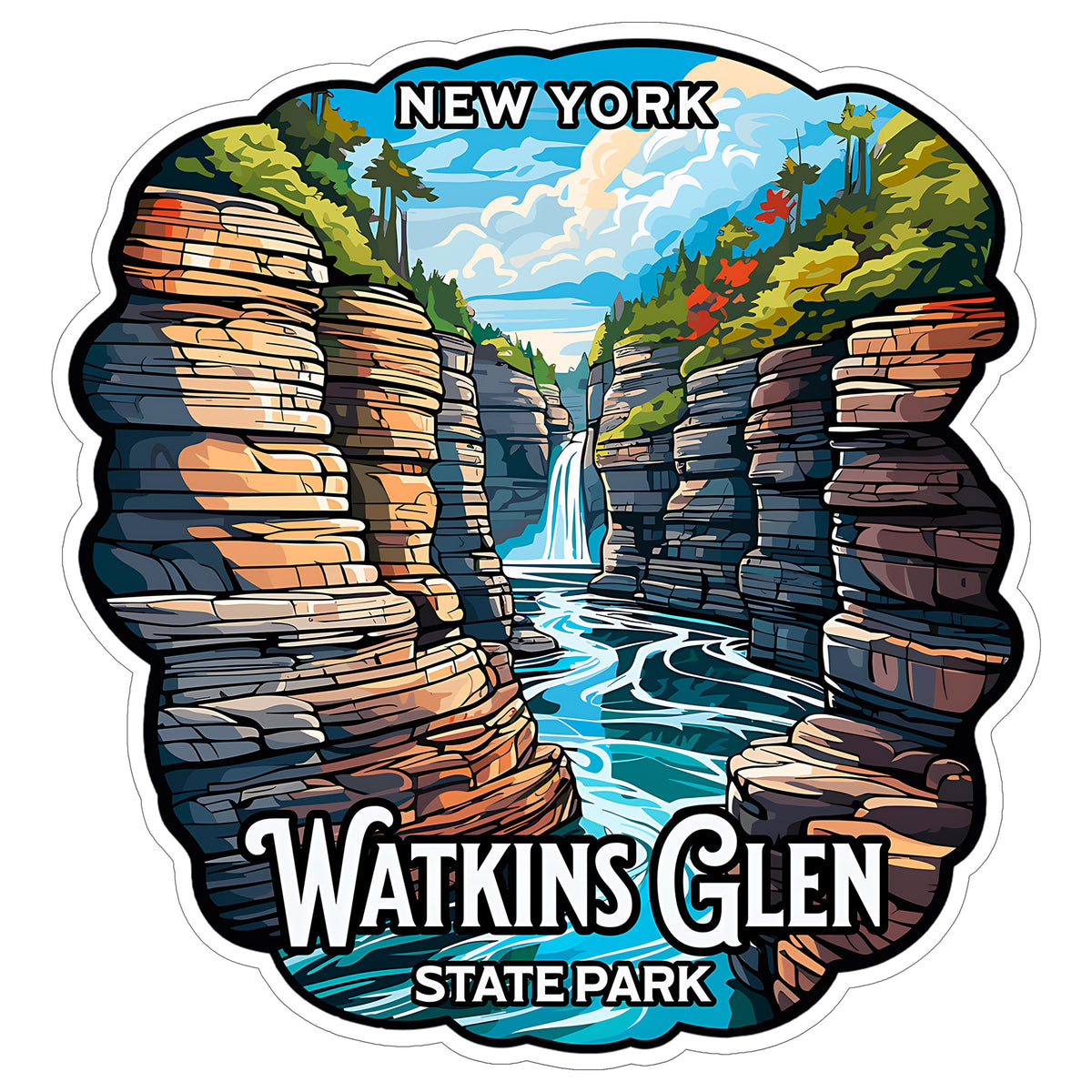 Watkins Glen State Park New York Sticker 4 Inch Travel Souvenir City - Waterproof Vinyl Decal for Laptop Water Bottle Car Tumbler - Durable Aesthetic Long-Lasting Stickers for Adults ID44990