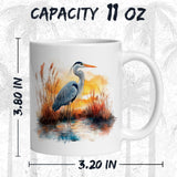 Heron Coffee Mug 11oz — White Ceramic Wader Longleg Wildlife Mug 2
