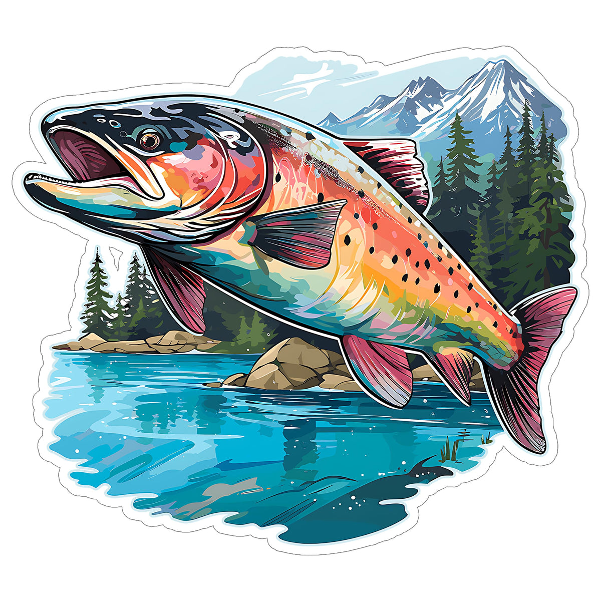 Rainbow Trout Fishing Sticker 4 Inch — Waterproof Vinyl Decal Fly Fishing Angler