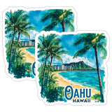 Oahu Hawaii Sticker 4 Inch 2-Pack - Waterproof Vinyl Decal for Laptop Water Bottle Car Tumbler - Durable Aesthetic Long-Lasting Stickers for Adults ID45039 1