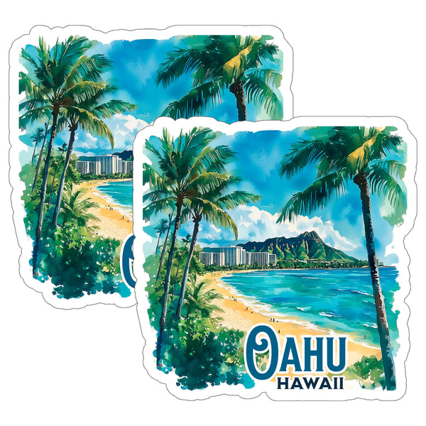 Oahu Hawaii Sticker 4 Inch 2-Pack - Waterproof Vinyl Decal for Laptop Water Bottle Car Tumbler - Durable Aesthetic Long-Lasting Stickers for Adults ID45039