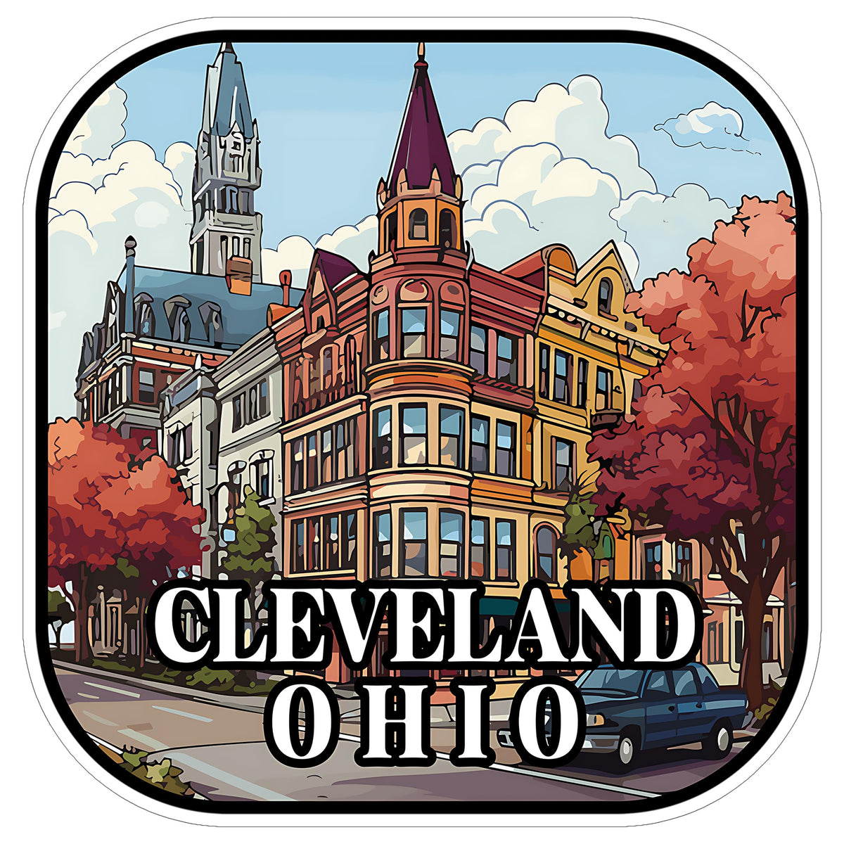 Cleveland Ohio Sticker 4 Inch Travel Souvenir City Destination - Waterproof Vinyl Decal for Laptop Water Bottle Car Tumbler - Durable Aesthetic Long-Lasting Stickers for Adults ID44990