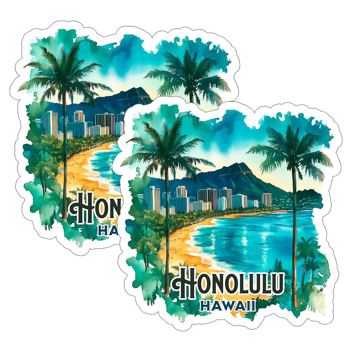 Honolulu Hawaii Sticker 4 Inch 2-Pack - Waterproof Vinyl Decal for Laptop Water Bottle Car Tumbler - Durable Aesthetic Long-Lasting Stickers for Adults ID45039