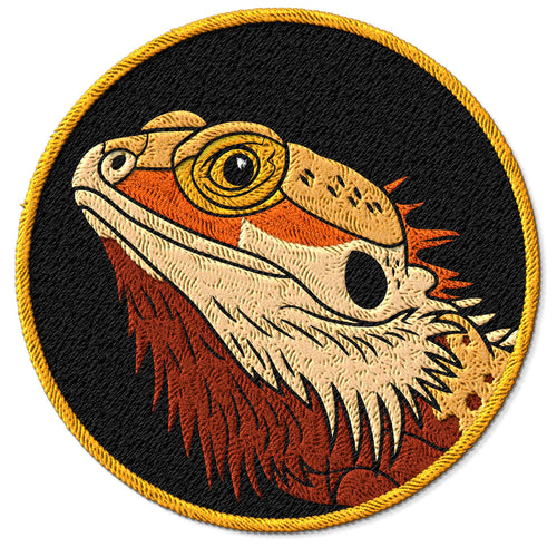 Bearded Dragon embroidered iron-on patch, 3 inch round, multicolored pet lizard reptile design on polyester
