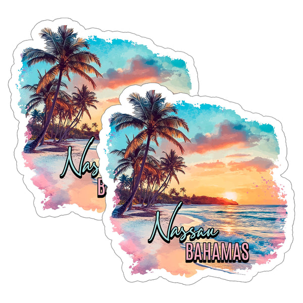 Nassau Bahamas Sticker 4 Inch 2-Pack - Waterproof Vinyl Decal for Laptop Water Bottle Car Tumbler - Durable Aesthetic Long-Lasting Stickers for Adults ID45039