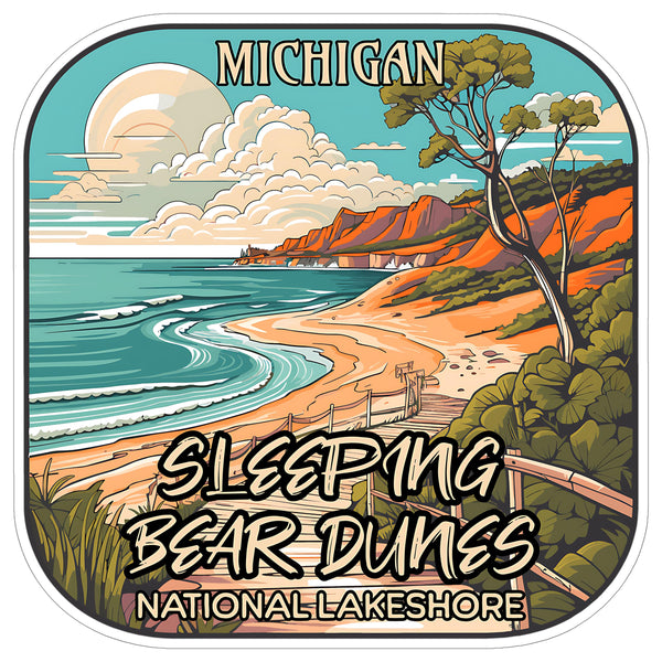 Sleeping Bear Dunes National Lakeshore Sticker 4 Inch Lake Waterfront - Waterproof Vinyl Decal for Laptop Water Bottle Car Tumbler - Durable Aesthetic Long-Lasting Stickers for Adults ID44990