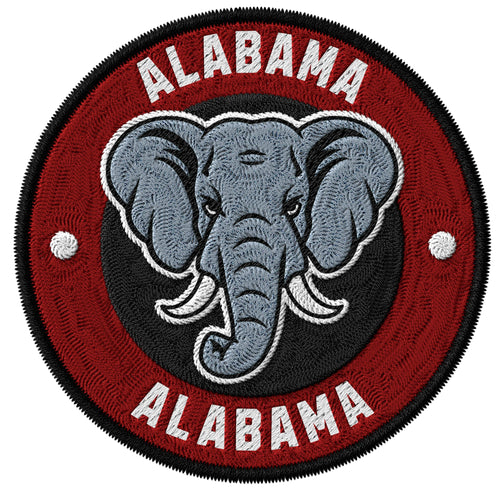 Alabama State embroidered iron-on patch, 3 inch round, multicolored yellowhammer camellia state souvenir on polyester