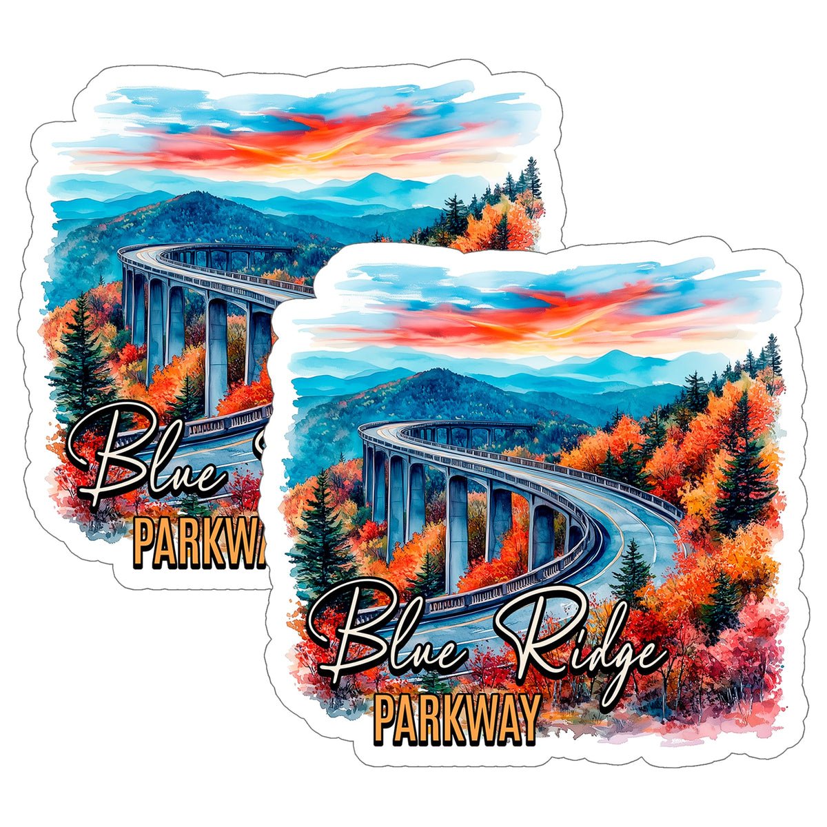 Blue Ridge Parkway North Carolina Sticker 4 Inch 2-Pack - Waterproof Vinyl Decal for Laptop Water Bottle Car Tumbler - Durable Aesthetic Long-Lasting Stickers for Adults ID45039