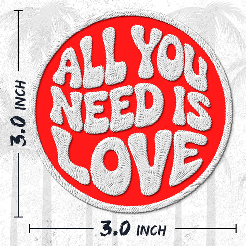 All You Need Is Love embroidered iron-on patch, 3 inch round, multicolored classic peace optimism design on polyester