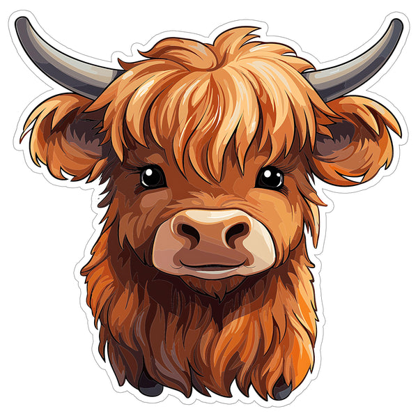 Highland Cow Sticker 4 Inch — Waterproof Vinyl Decal Scottish Hairy Cattle Cute
