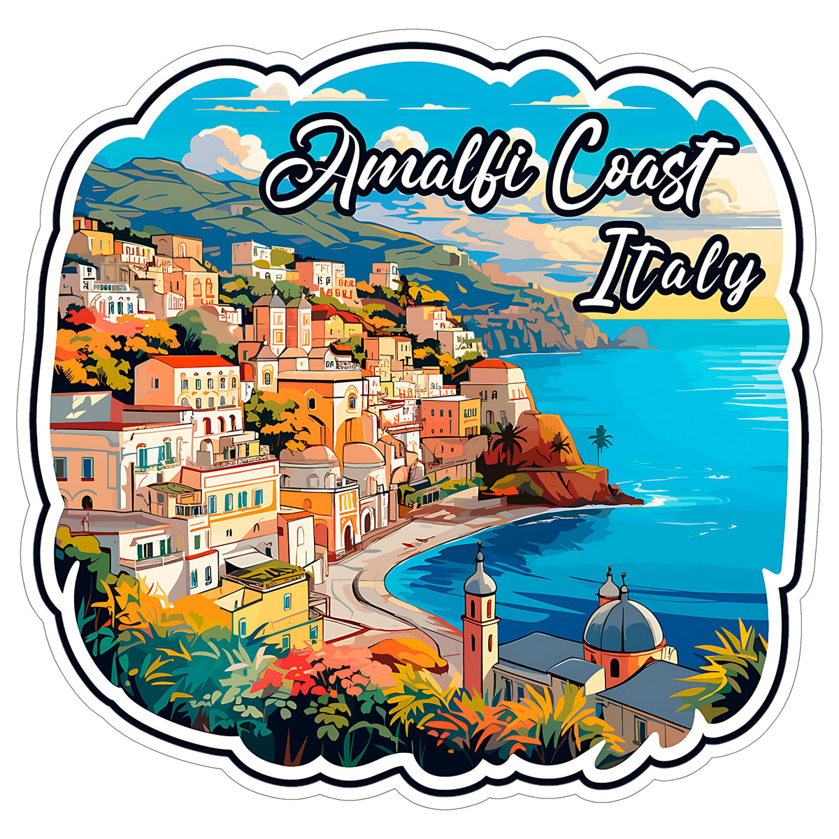 Amalfi Coast Italy Sticker 4 Inch City Travel Souvenir Destination - Waterproof Vinyl Decal for Laptop Water Bottle Car Tumbler - Durable Aesthetic Long-Lasting Stickers for Adults ID44990