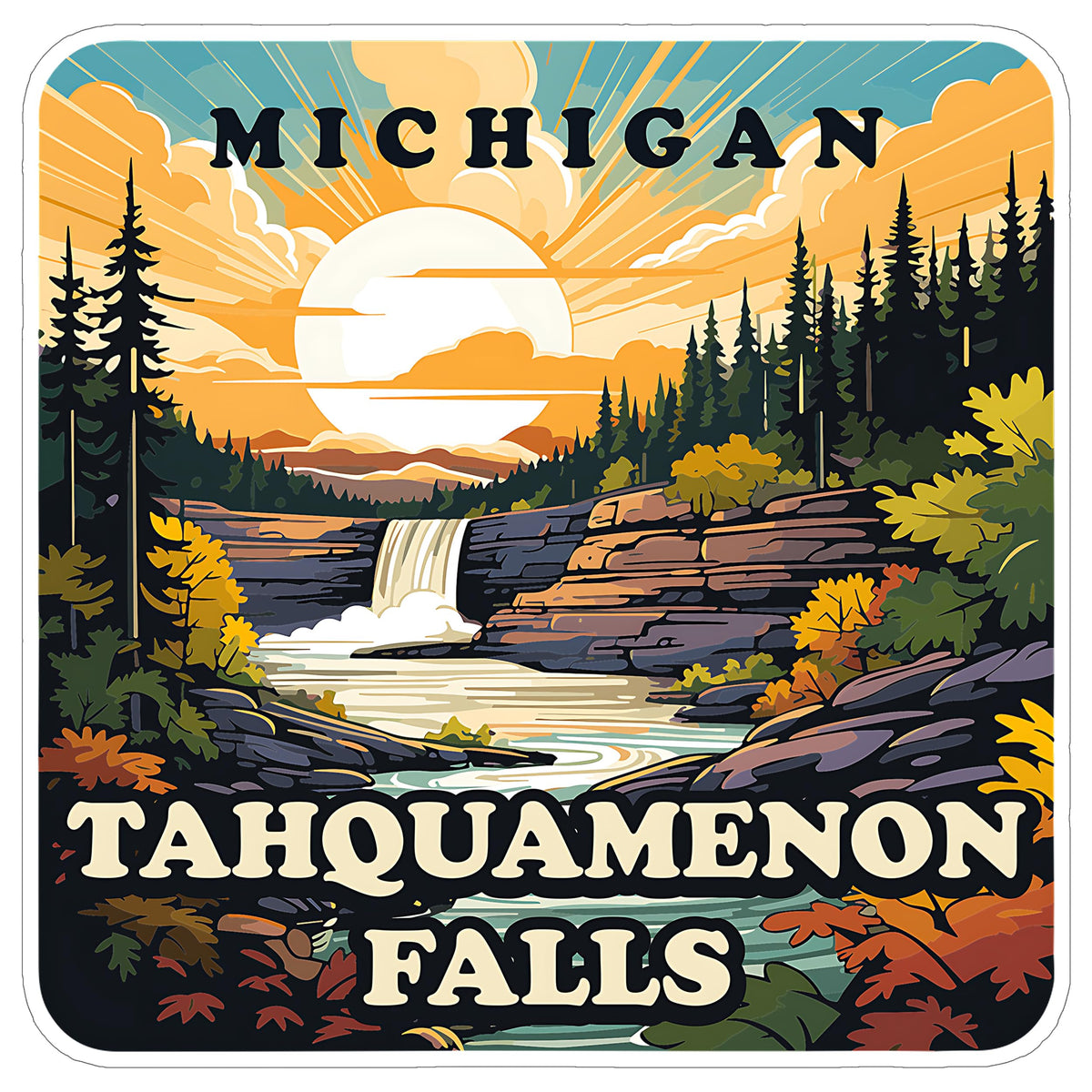 Tahquamenon Falls Michigan Sticker 4 Inch — Waterproof Vinyl Decal Waterfall