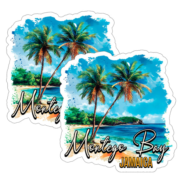 Montego Bay Jamaica Sticker 4 Inch 2-Pack - Waterproof Vinyl Decal for Laptop Water Bottle Car Tumbler - Durable Aesthetic Long-Lasting Stickers for Adults ID45039
