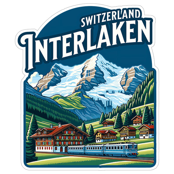 Interlaken Switzerland Sticker 4 Inch Lake Waterfront Wilderness Travel - Waterproof Vinyl Decal for Laptop Water Bottle Car Tumbler - Durable Aesthetic Long-Lasting Stickers for Adults ID44990