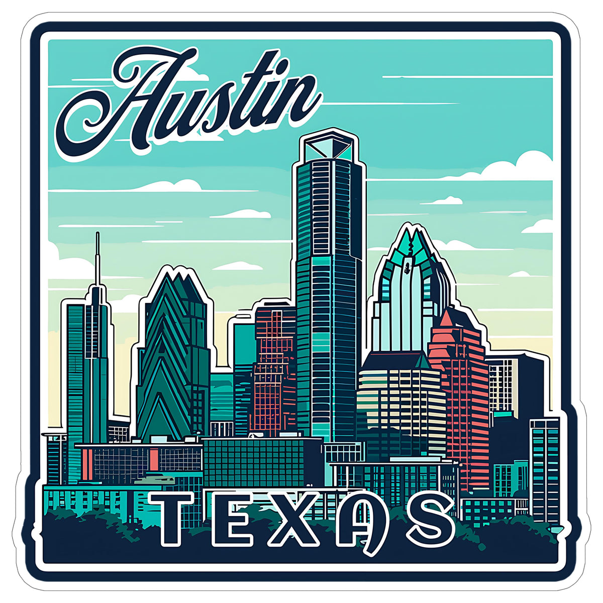 Austin Texas Sticker 4 Inch City Travel Souvenir Destination - Waterproof Vinyl Decal for Laptop Water Bottle Car Tumbler - Durable Aesthetic Long-Lasting Stickers for Adults ID44990