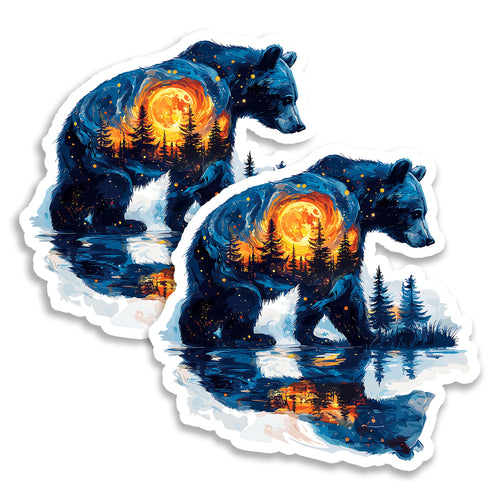 Bear 4 inch vinyl fridge magnet 2-pack, grizzly brown bear design, durable kitchen office locker decor