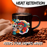 Sugar Skull Mug 11oz — Black Ceramic Day of the Dead Mexican Holiday Mug 3