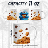 Blue Cookie Character Mug 11oz — White Ceramic Funny Cookie Theme Coffee Mug 2