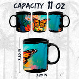 Butterfly Mug 11oz — Black Ceramic Colorful Garden Insect Coffee Mug 2