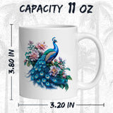 Peacock Coffee Mug 11oz — Ceramic Peafowl Feathers Fan Gift Mug 2