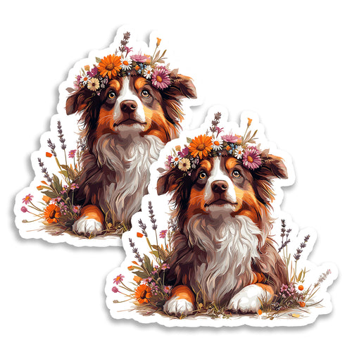 Australian Shepherd 4 inch vinyl fridge magnet 2-pack, aussie herding dog design, durable kitchen office locker decor
