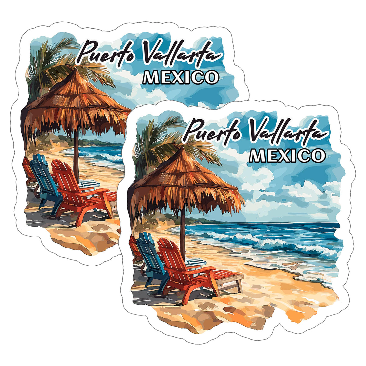 Puerto Vallarta Mexico Sticker 4 Inch 2-Pack Beach Tropical Souvenir - Waterproof Vinyl Decal for Laptop Water Bottle Car Luggage - Durable Funny Travel Long-Lasting Stickers for Adults ID45039