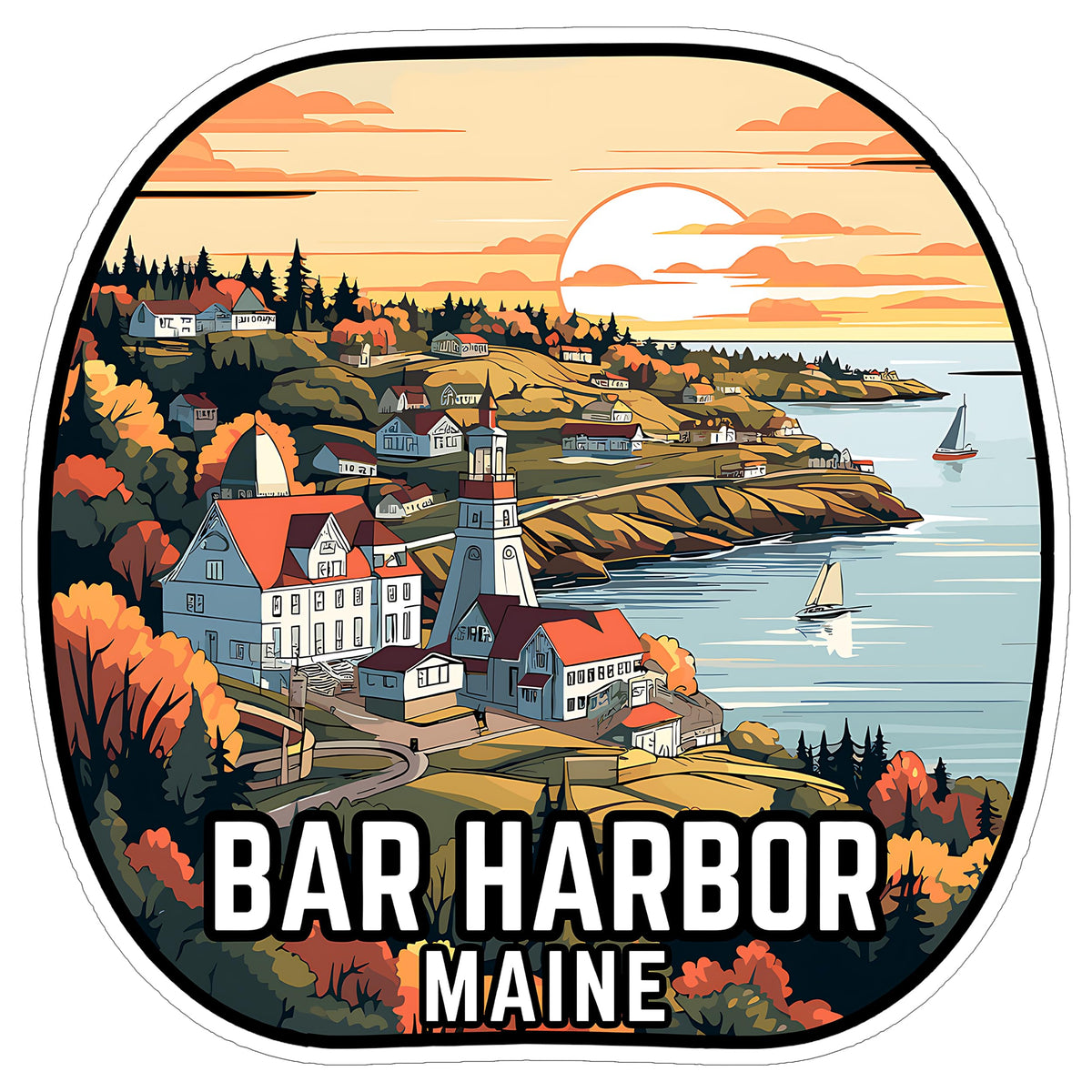 Bar Harbor Maine Sticker 4 Inch Travel Souvenir City Destination - Waterproof Vinyl Decal for Laptop Water Bottle Car Tumbler - Durable Aesthetic Long-Lasting Stickers for Adults ID44990