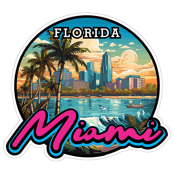 Miami Florida Sticker 4 Inch City Travel Souvenir Destination - Waterproof Vinyl Decal for Laptop Water Bottle Car Tumbler - Durable Aesthetic Long-Lasting Stickers for Adults ID44990