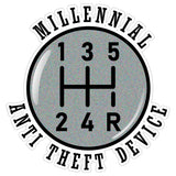 Millennial Anti Theft Device Sticker 4 Inch — Waterproof Vinyl Decal Manual Transmission Car Pun 8