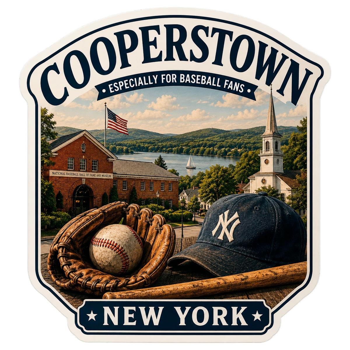 Cooperstown (especially For Baseball Fans) New York Sticker 4 Inch — Waterproof Vinyl Decal