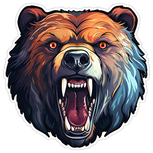 Angry Bear 4 inch waterproof vinyl sticker decal, grizzly roar wildlife design, durable laptop water bottle car tumbler decor