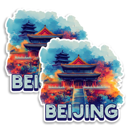Beijing China 4 inch vinyl fridge magnet 2-pack, great wall forbidden city design, durable kitchen office locker decor