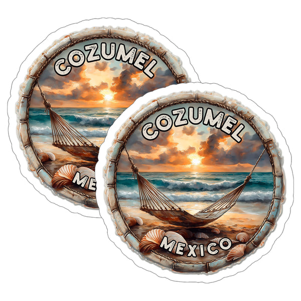 Cozumel Mexico Sticker 4 Inch 2-Pack Beach Island - Waterproof Vinyl Decal for Laptop Water Bottle Car Tumbler - Durable Funny Aesthetic Long-Lasting Stickers for Adults ID45039