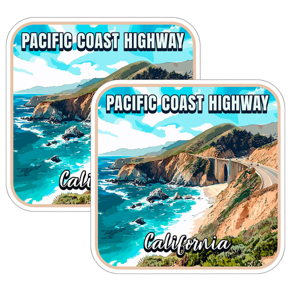 Pacific Coast Highway California Sticker 4 Inch 2-Pack - Waterproof Vinyl Decal for Laptop Water Bottle Car Tumbler - Durable Aesthetic Long-Lasting Stickers for Adults ID45039