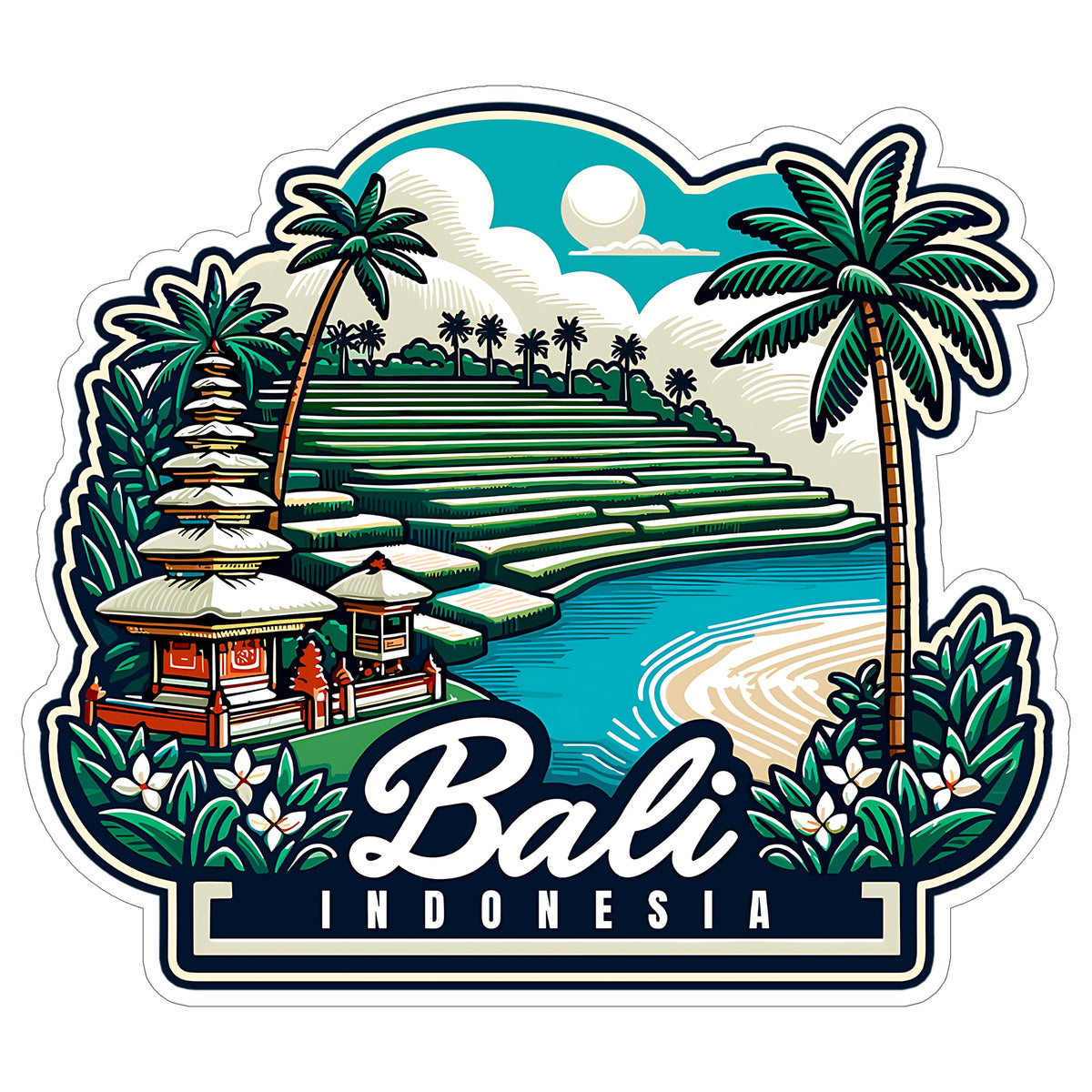 Bali Indonesia Sticker 4 Inch City Travel Souvenir Destination - Waterproof Vinyl Decal for Laptop Water Bottle Car Tumbler - Durable Aesthetic Long-Lasting Stickers for Adults ID44990