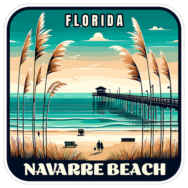 Navarre Beach Florida Sticker 4 Inch Ocean Coastal Travel Souvenir - Waterproof Vinyl Decal for Laptop Water Bottle Car Tumbler - Durable Aesthetic Long-Lasting Stickers for Adults ID44990